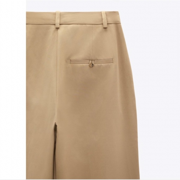 NWT ZARA WIDE LEG SATIN EFFECT PANTS MID-CAMEL - Picture 3 of 6